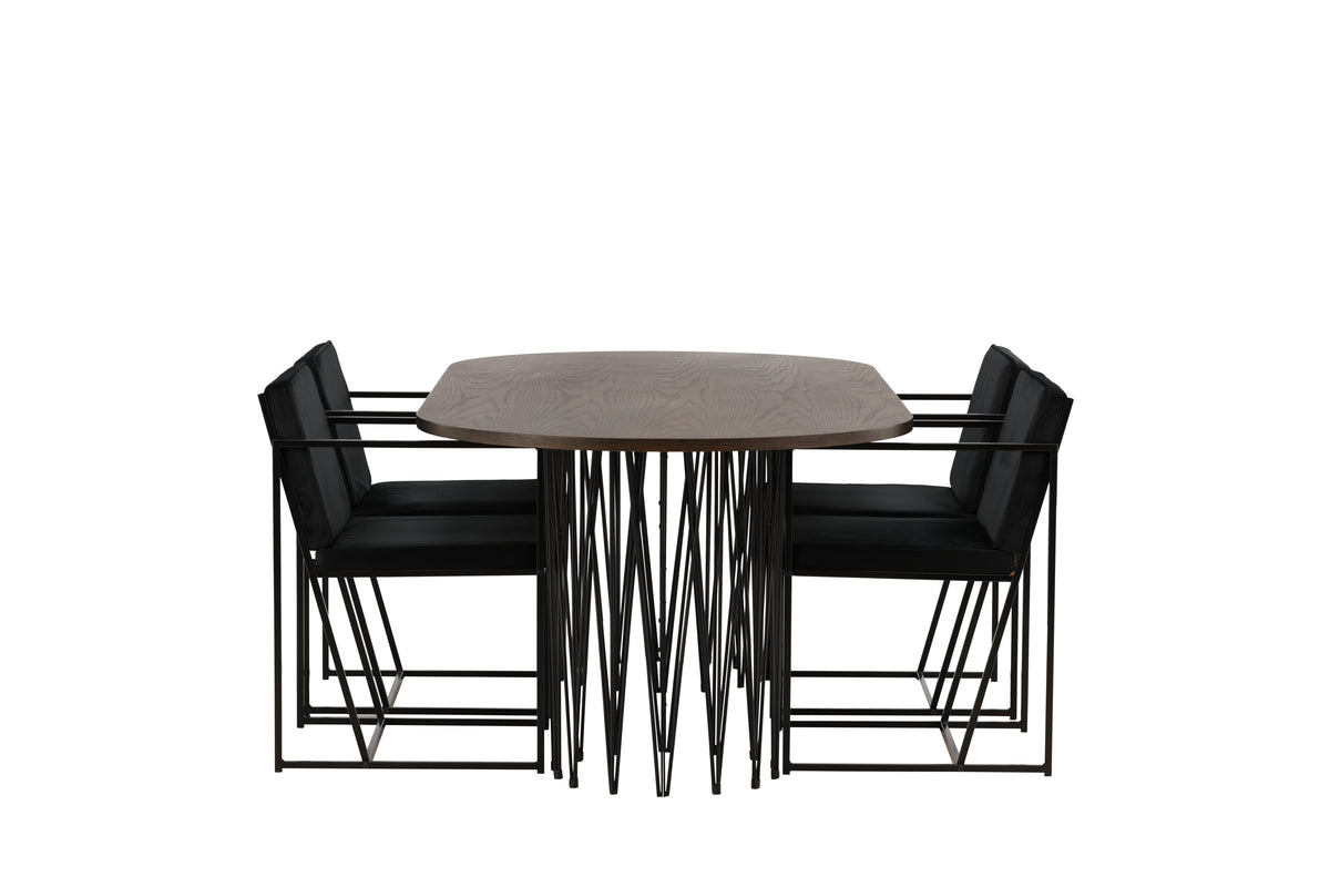 Richmond & Stone Spisebordsstol 2-pak Sort + Oval Spisebord 220 x 100 Mocca