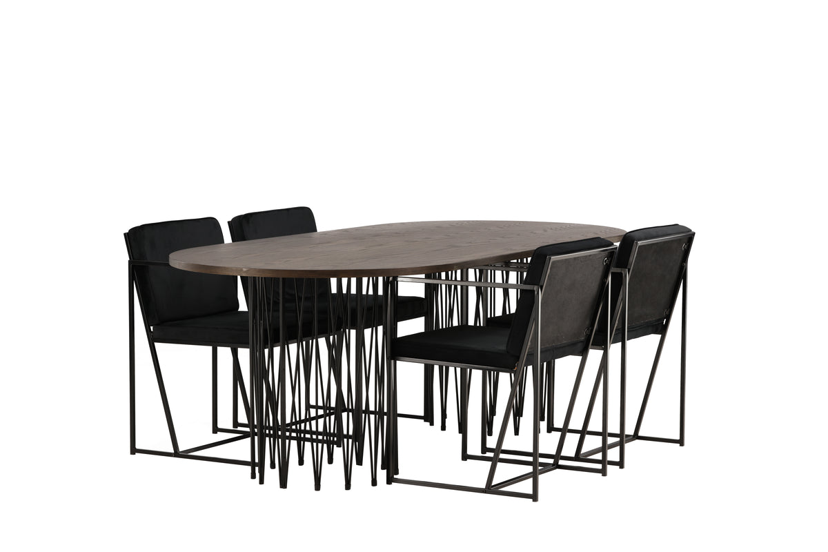 Richmond & Stone Spisebordsstol 2-pak Sort + Oval Spisebord 220 x 100 Mocca