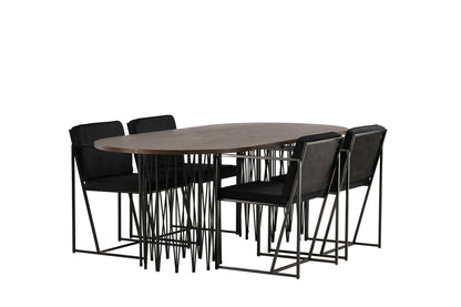 Richmond & Stone Spisebordsstol 2-pak Sort + Oval Spisebord 220 x 100 Mocca