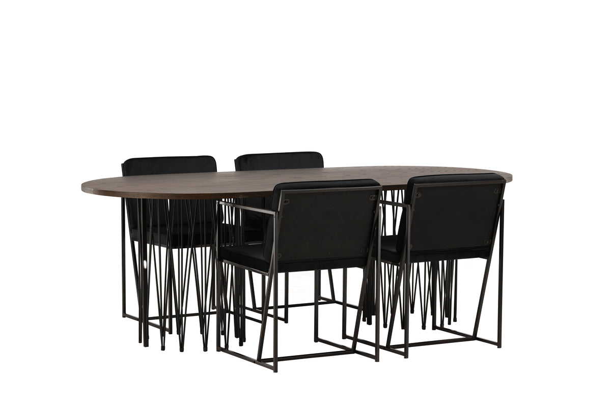 Richmond & Stone Spisebordsstol 2-pak Sort + Oval Spisebord 220 x 100 Mocca