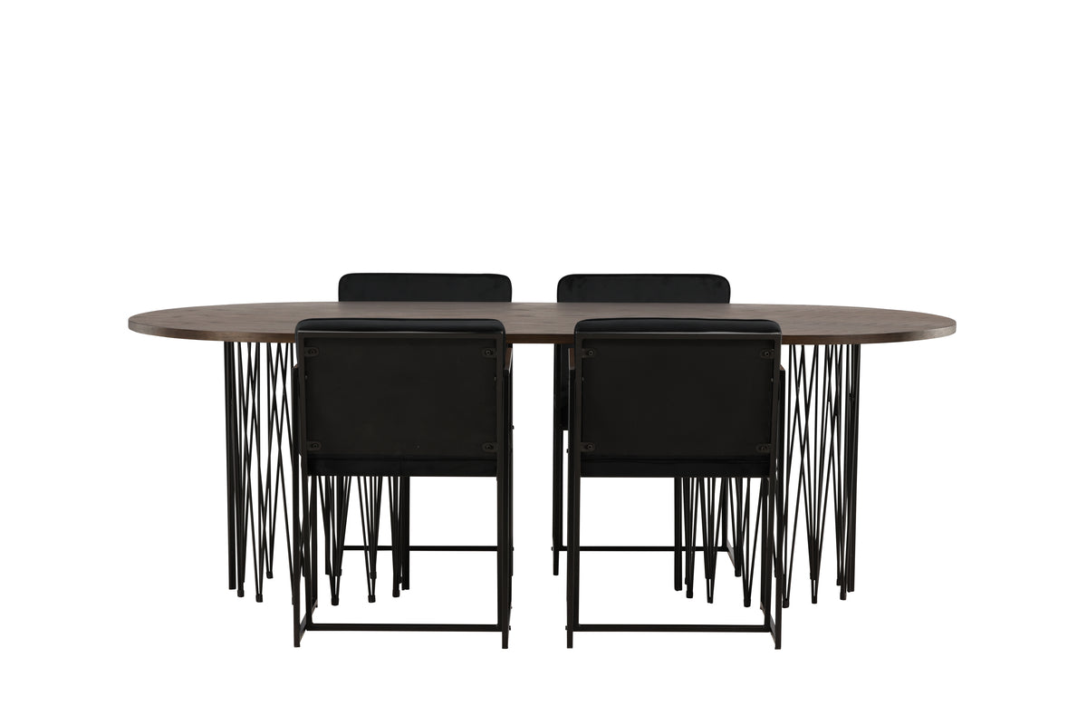 Richmond & Stone Spisebordsstol 2-pak Sort + Oval Spisebord 220 x 100 Mocca