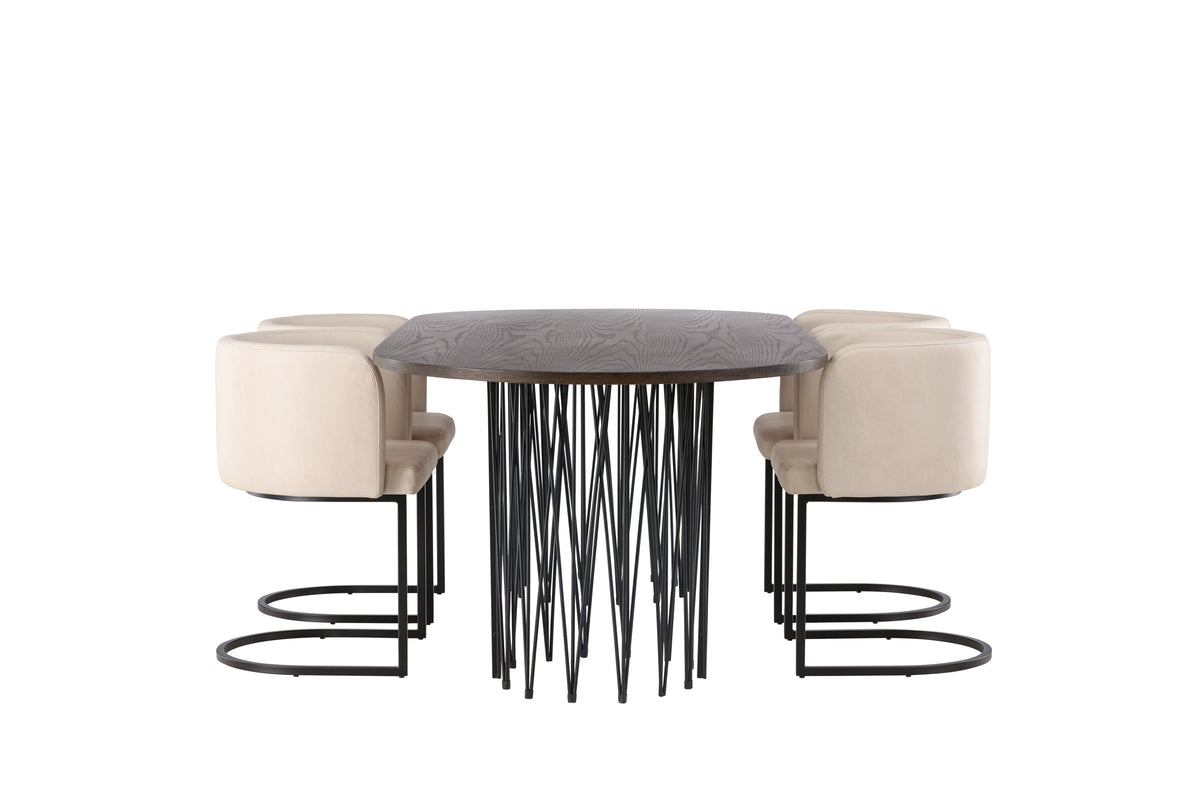 Stone & Simrishamn Oval Spisebord 220 x 100 Mocca + Spisebordsstol Beige