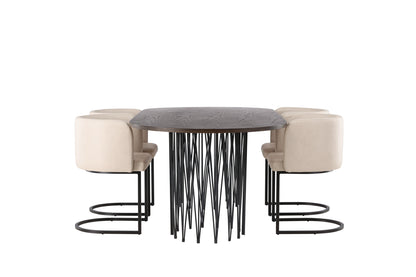 Stone & Simrishamn Oval Spisebord 220 x 100 Mocca + Spisebordsstol Beige