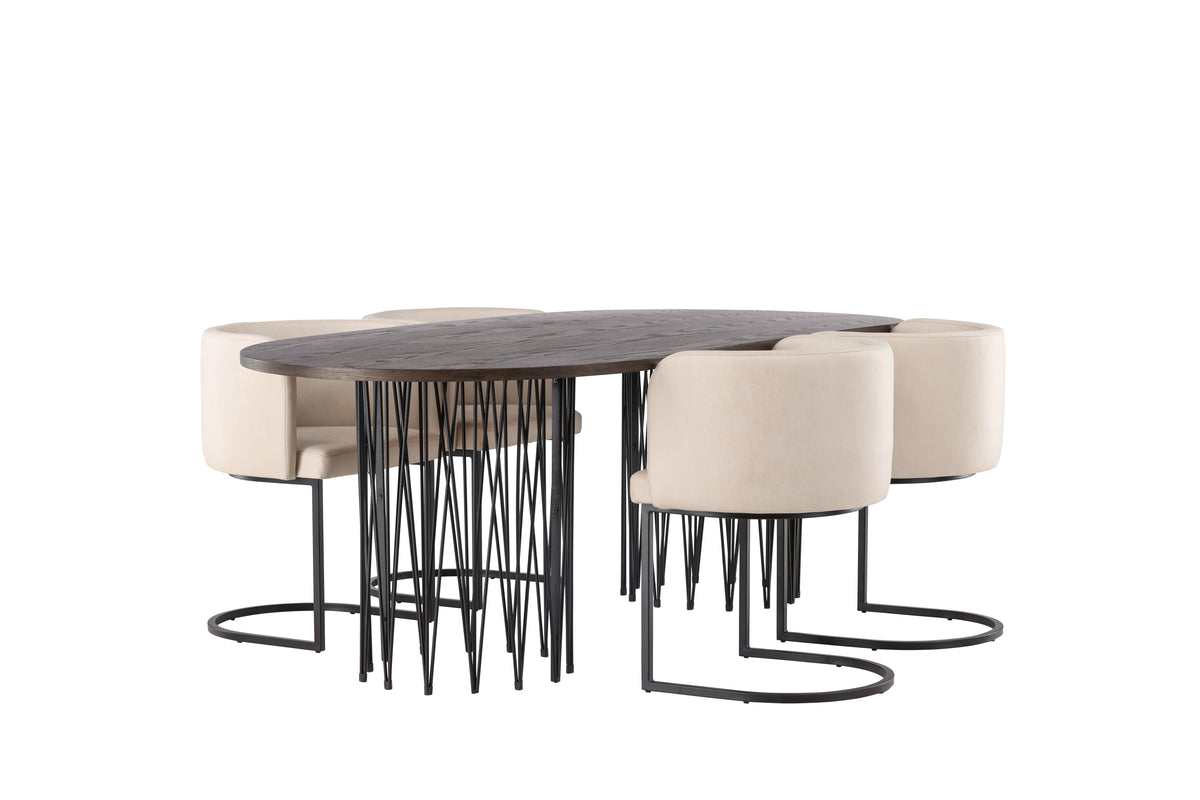 Stone & Simrishamn Oval Spisebord 220 x 100 Mocca + Spisebordsstol Beige
