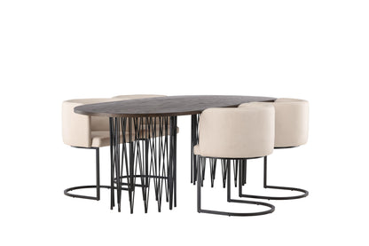 Stone & Simrishamn Oval Spisebord 220 x 100 Mocca + Spisebordsstol Beige