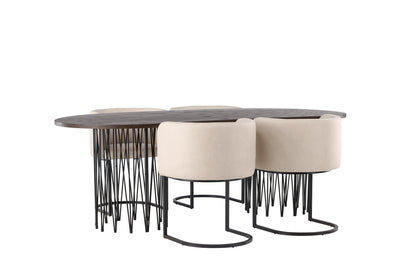 Stone & Simrishamn Oval Spisebord 220 x 100 Mocca + Spisebordsstol Beige