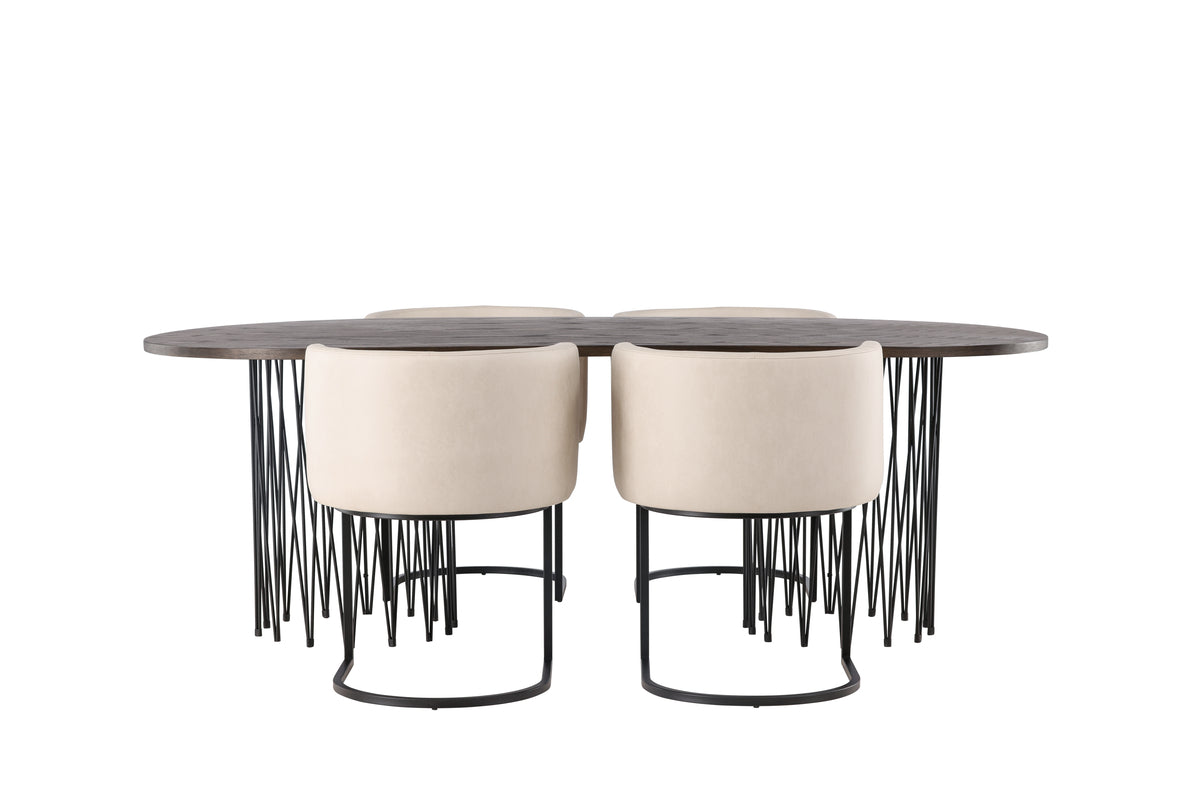 Stone & Simrishamn Oval Spisebord 220 x 100 Mocca + Spisebordsstol Beige