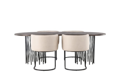 Stone & Simrishamn Oval Spisebord 220 x 100 Mocca + Spisebordsstol Beige