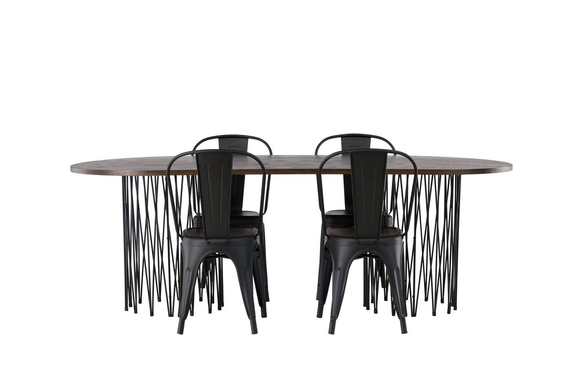 Tempe & Stone Spisebordsstol 4-pak Sort + Oval Spisebord 220 x 100 Mocca