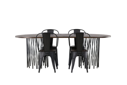 Tempe & Stone Spisebordsstol 4-pak Sort + Oval Spisebord 220 x 100 Mocca