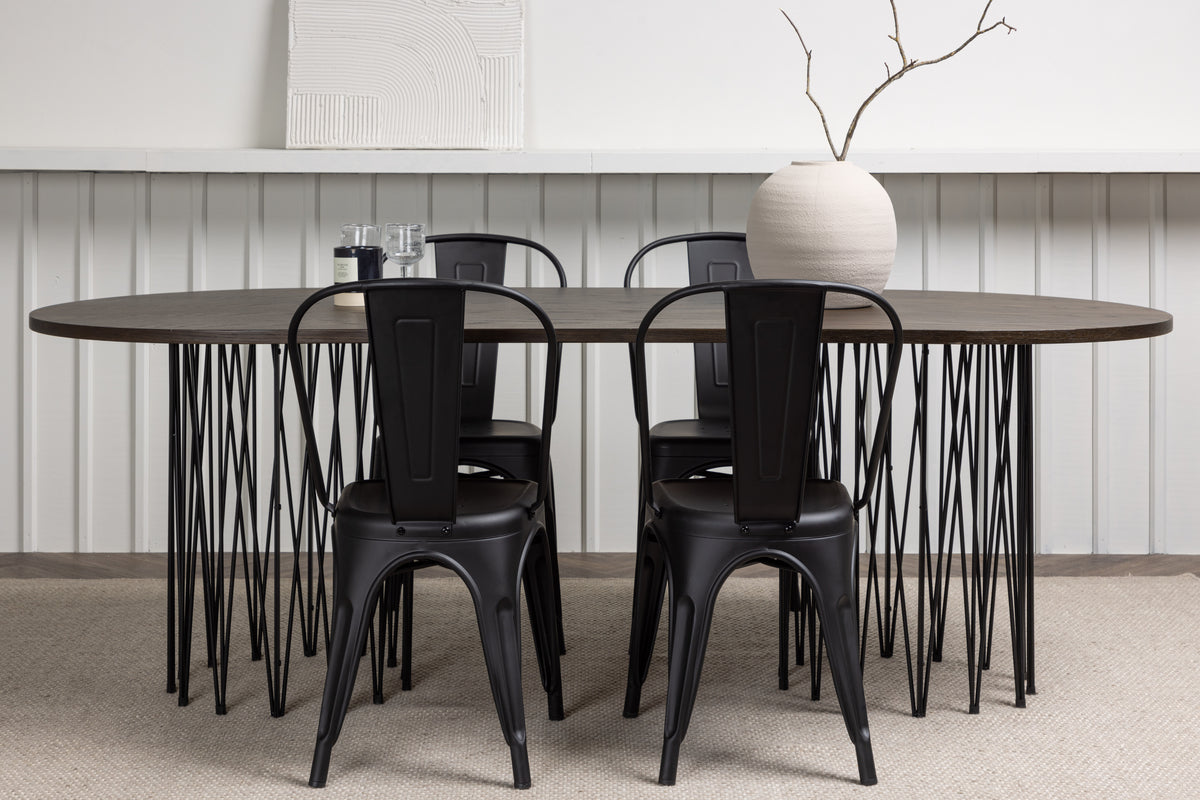 Tempe & Stone Spisebordsstol 4-pak Sort + Oval Spisebord 220 x 100 Mocca