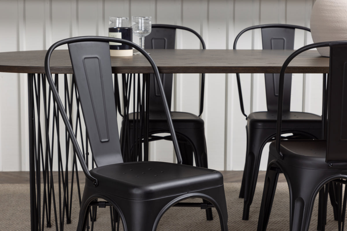 Tempe & Stone Spisebordsstol 4-pak Sort + Oval Spisebord 220 x 100 Mocca