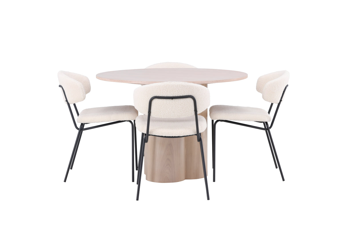 Chico & Olivia Spisebordsstol 2-pak Hvid + Rundt Spisebord ⌀110 Hvidvask