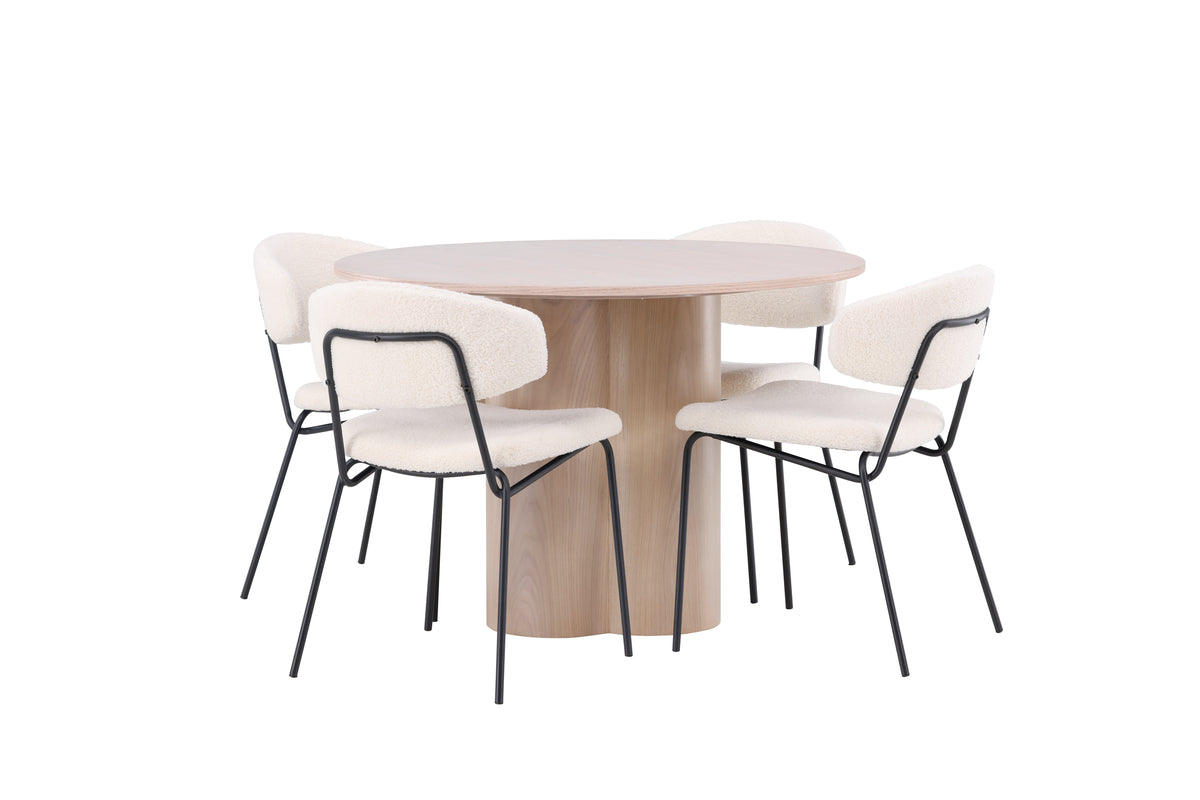 Chico & Olivia Spisebordsstol 2-pak Hvid + Rundt Spisebord ⌀110 Hvidvask