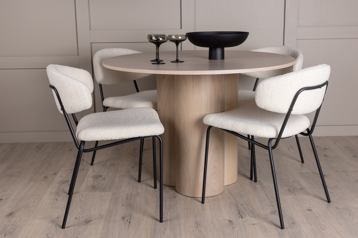 Chico & Olivia Spisebordsstol 2-pak Hvid + Rundt Spisebord ⌀110 Hvidvask