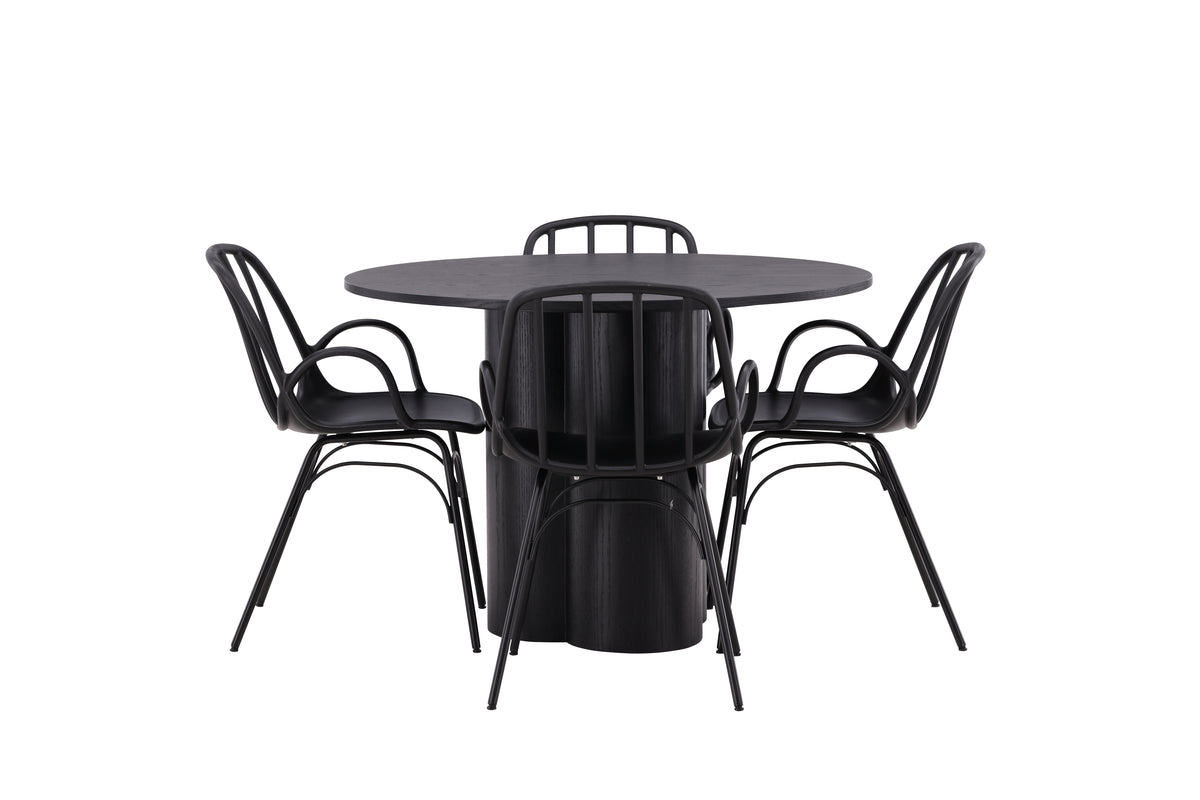 Dyrön & Olivia Spisebordsstol 2-pak Sort + Rundt Spisebord ⌀110 Sort