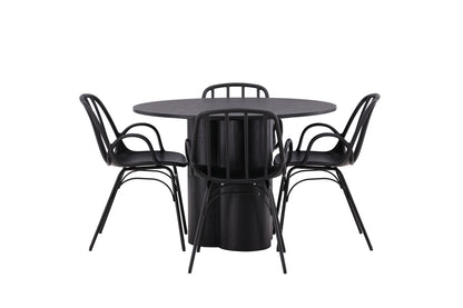 Dyrön & Olivia Spisebordsstol 2-pak Sort + Rundt Spisebord ⌀110 Sort