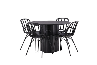 Dyrön & Olivia Spisebordsstol 2-pak Sort + Rundt Spisebord ⌀110 Sort