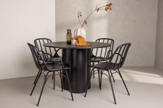 Dyrön & Olivia Spisebordsstol 2-pak Sort + Rundt Spisebord ⌀110 Sort