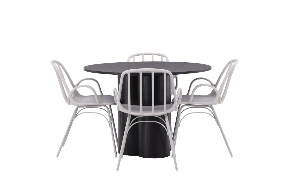 Dyrön & Olivia Spisebordsstol 2-pak Lys Grå + Rundt Spisebord ⌀110 Sort