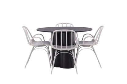 Dyrön & Olivia Spisebordsstol 2-pak Lys Grå + Rundt Spisebord ⌀110 Sort