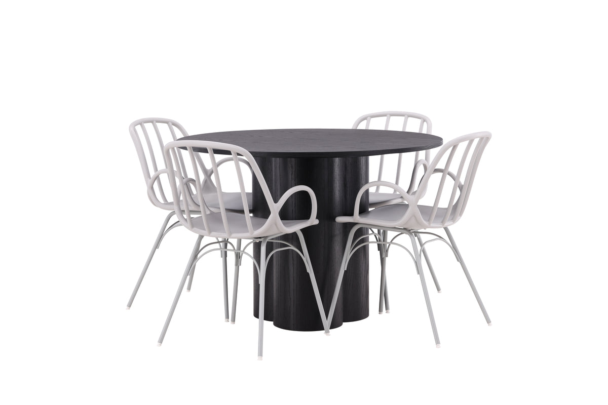 Dyrön & Olivia Spisebordsstol 2-pak Lys Grå + Rundt Spisebord ⌀110 Sort