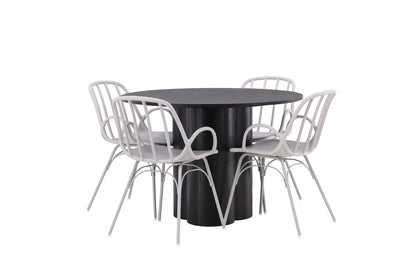 Dyrön & Olivia Spisebordsstol 2-pak Lys Grå + Rundt Spisebord ⌀110 Sort