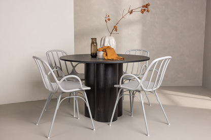 Dyrön & Olivia Spisebordsstol 2-pak Lys Grå + Rundt Spisebord ⌀110 Sort