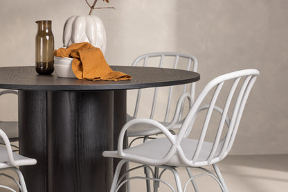 Dyrön & Olivia Spisebordsstol 2-pak Lys Grå + Rundt Spisebord ⌀110 Sort