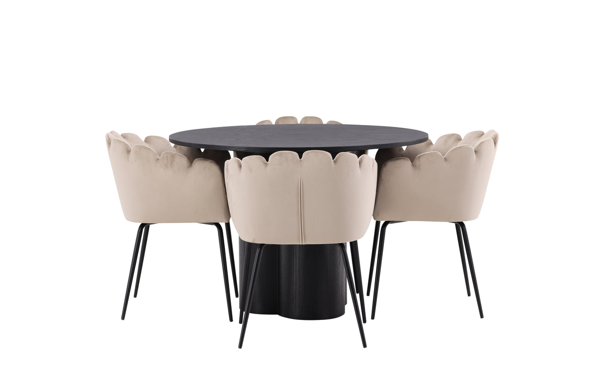 Limhamn & Olivia Spisebordsstol Beige + Rundt Spisebord ⌀110 Sort
