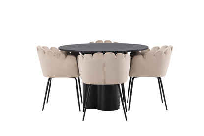 Limhamn & Olivia Spisebordsstol Beige + Rundt Spisebord ⌀110 Sort