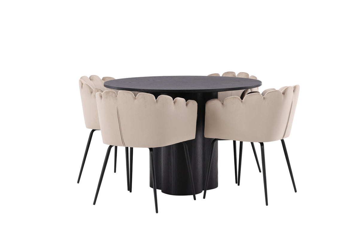 Limhamn & Olivia Spisebordsstol Beige + Rundt Spisebord ⌀110 Sort