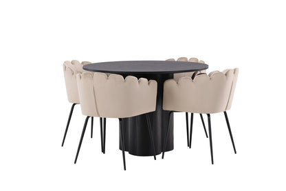 Limhamn & Olivia Spisebordsstol Beige + Rundt Spisebord ⌀110 Sort