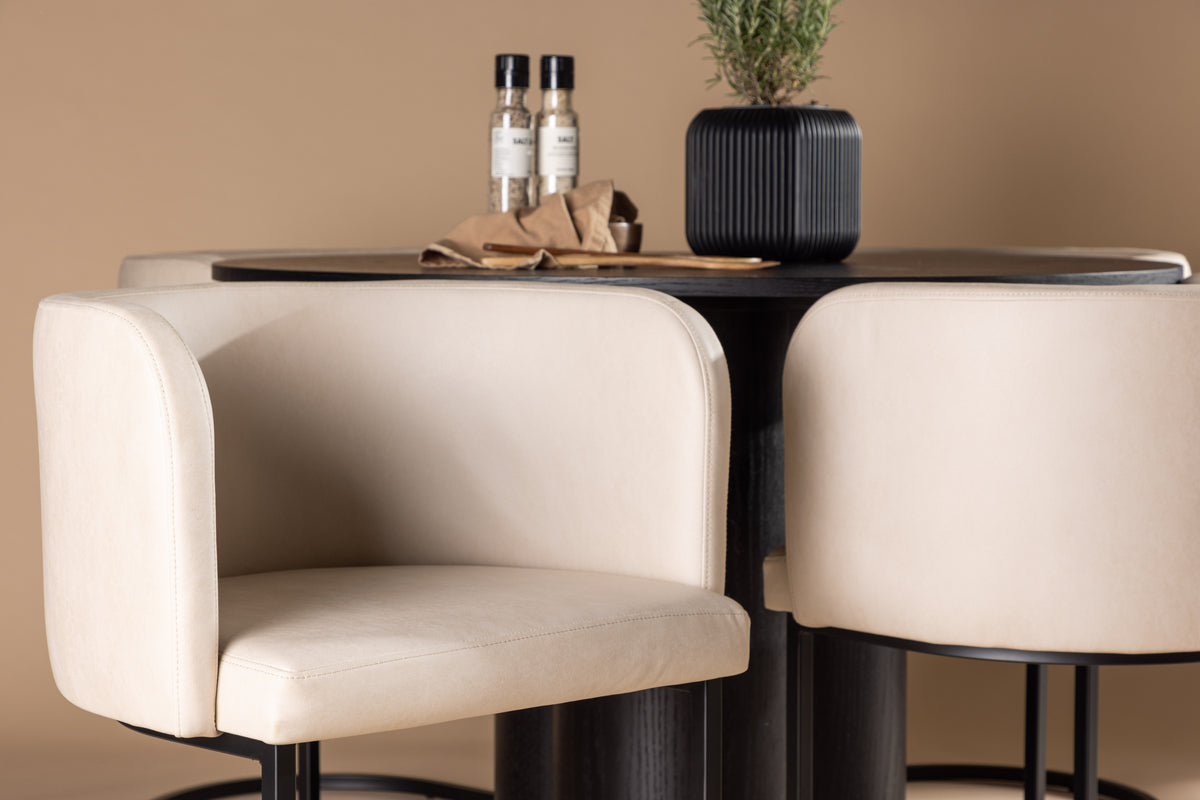 Olivia & Simrishamn Rundt Spisebord ⌀110 Sort + Spisebordsstol Beige