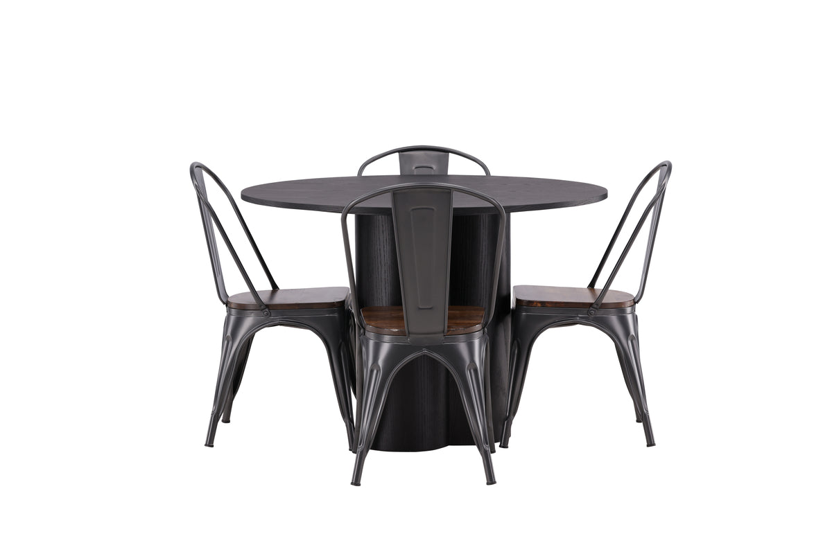 Tempe & Olivia Spisebordsstol 2-pak Valnød + Rundt Spisebord ⌀110 Sort