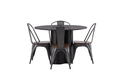 Tempe & Olivia Spisebordsstol 2-pak Valnød + Rundt Spisebord ⌀110 Sort