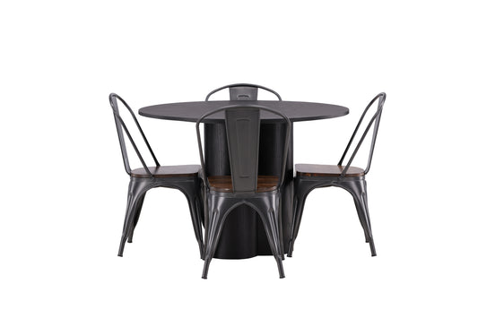 Tempe & Olivia Spisebordsstol 2-pak Valnød + Rundt Spisebord ⌀110 Sort