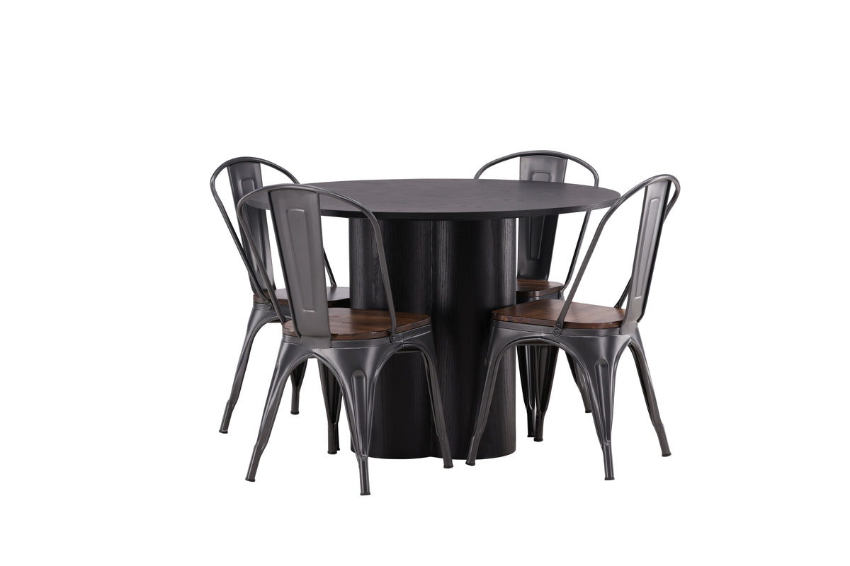 Tempe & Olivia Spisebordsstol 2-pak Valnød + Rundt Spisebord ⌀110 Sort