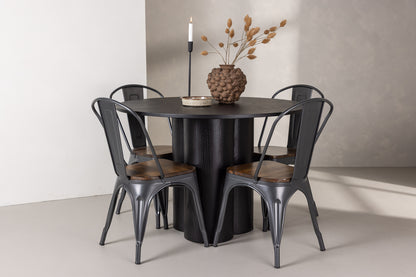 Tempe & Olivia Spisebordsstol 2-pak Valnød + Rundt Spisebord ⌀110 Sort