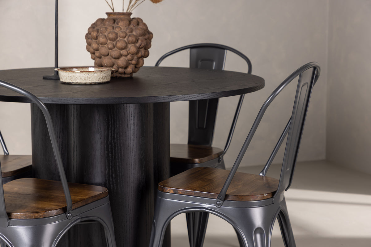 Tempe & Olivia Spisebordsstol 2-pak Valnød + Rundt Spisebord ⌀110 Sort