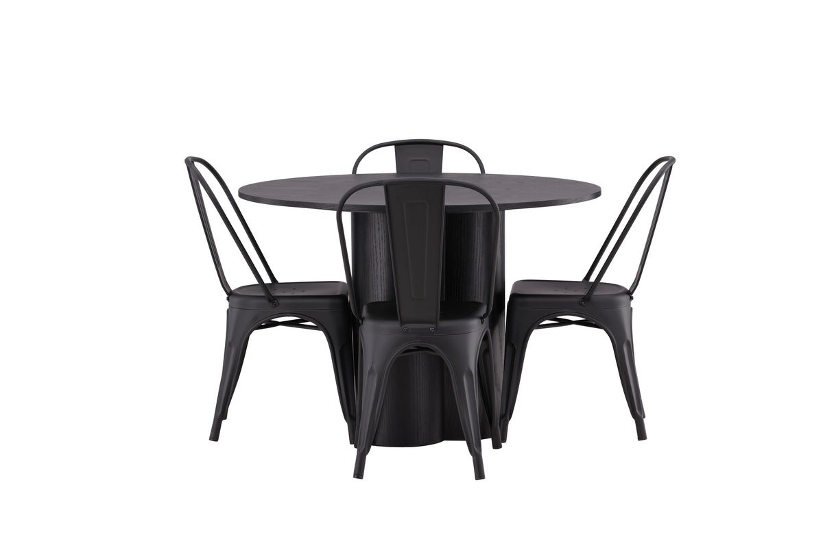 Tempe & Olivia Spisebordsstol 4-pak Sort + Rundt Spisebord ⌀110 Sort