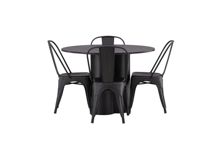 Tempe & Olivia Spisebordsstol 4-pak Sort + Rundt Spisebord ⌀110 Sort