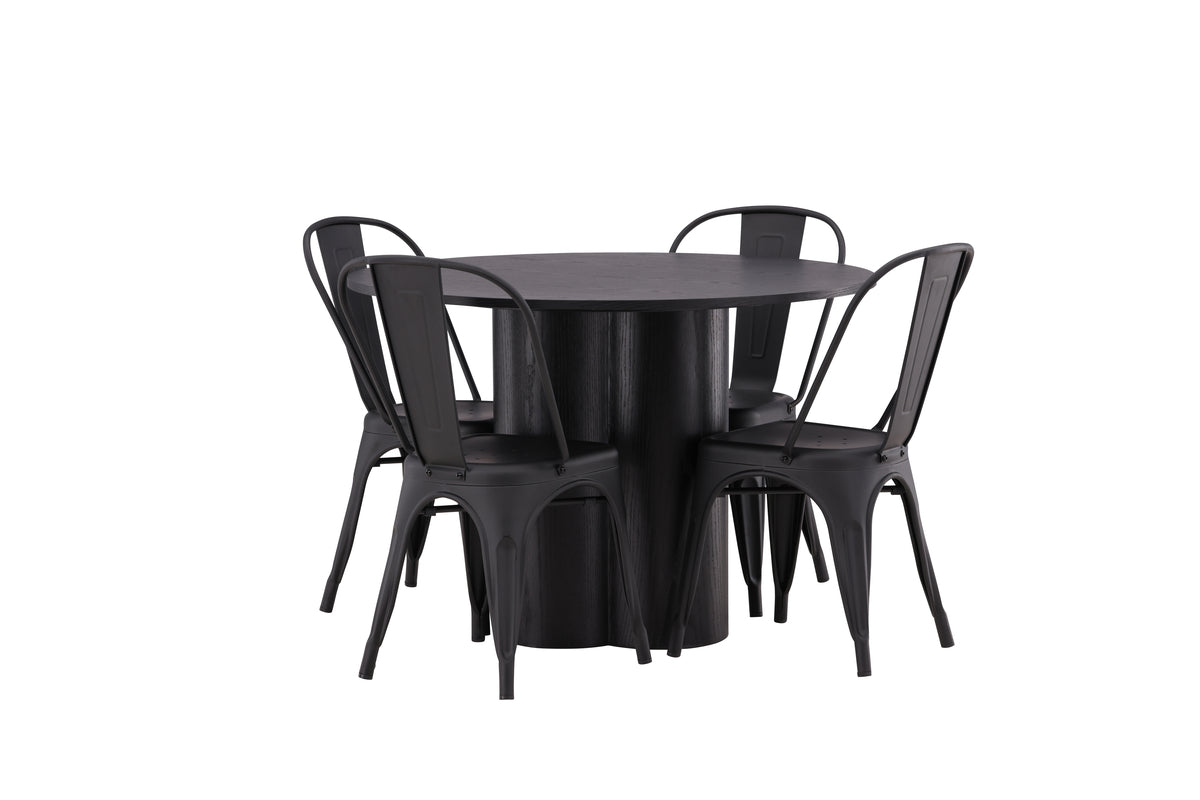 Tempe & Olivia Spisebordsstol 4-pak Sort + Rundt Spisebord ⌀110 Sort