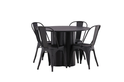 Tempe & Olivia Spisebordsstol 4-pak Sort + Rundt Spisebord ⌀110 Sort