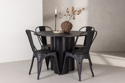 Tempe & Olivia Spisebordsstol 4-pak Sort + Rundt Spisebord ⌀110 Sort