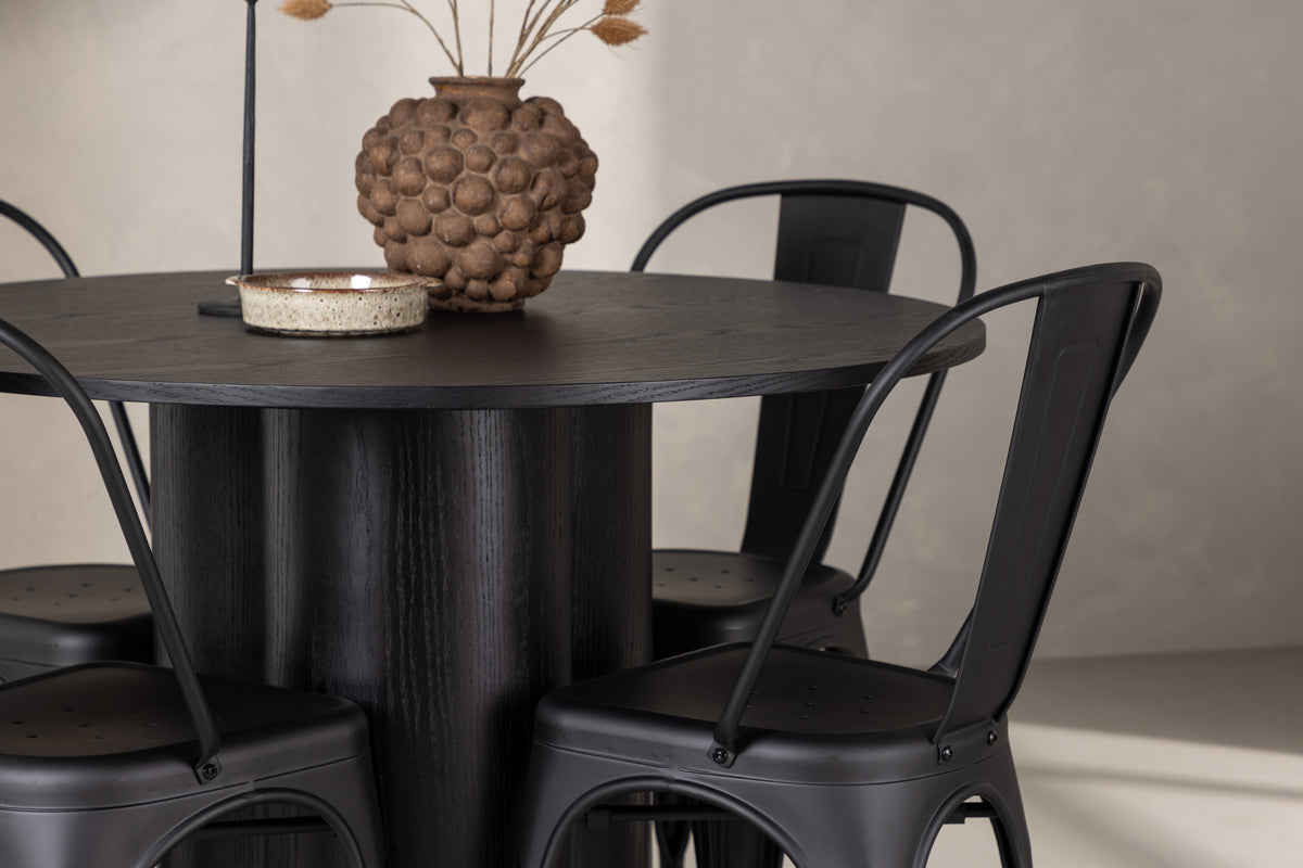 Tempe & Olivia Spisebordsstol 4-pak Sort + Rundt Spisebord ⌀110 Sort