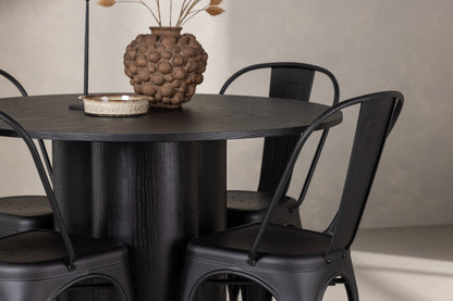 Tempe & Olivia Spisebordsstol 4-pak Sort + Rundt Spisebord ⌀110 Sort