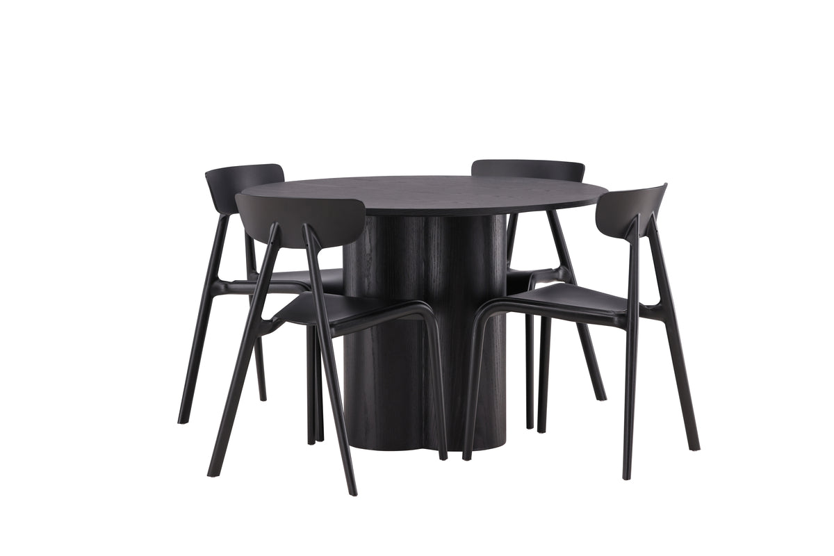 Ursholmen & Olivia Spisebordsstol 2-pak Sort + Rundt Spisebord ⌀110 Sort