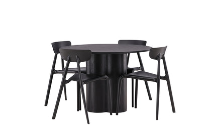 Ursholmen & Olivia Spisebordsstol 2-pak Sort + Rundt Spisebord ⌀110 Sort