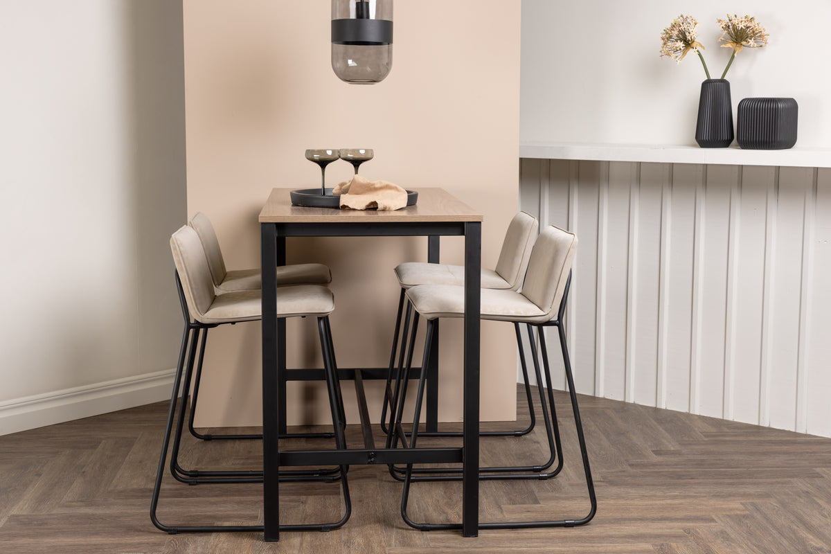 Barstol 2-pak Beige + Barbord 120 x 60 Valnød